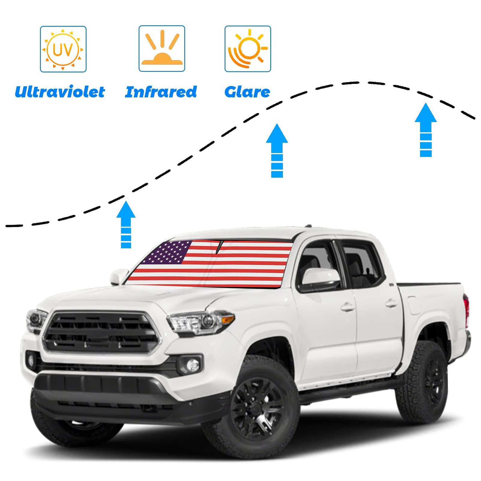 Moricere Upgrade Windshield Sun Shade With Usa Flag For Toyota Tacoma 2016-2023, Foldable Windshield Sun Visor Blocks Uv Rays