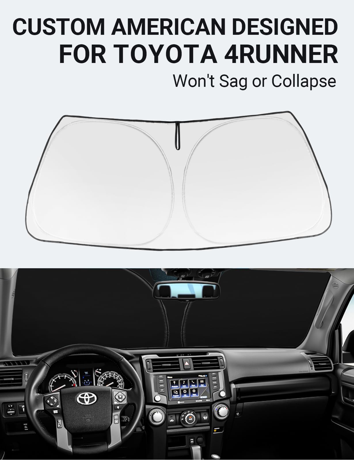 Proadsy 2025 Upgrade Windshield Sun Shade Custom Fit 4Runner 2010-2024 2025 4-Runner 5Th Gen Suv, Sr5 Trail Limited Foldable Front Sunshade Protector Blocks Uv Rays Keep Car Cooler