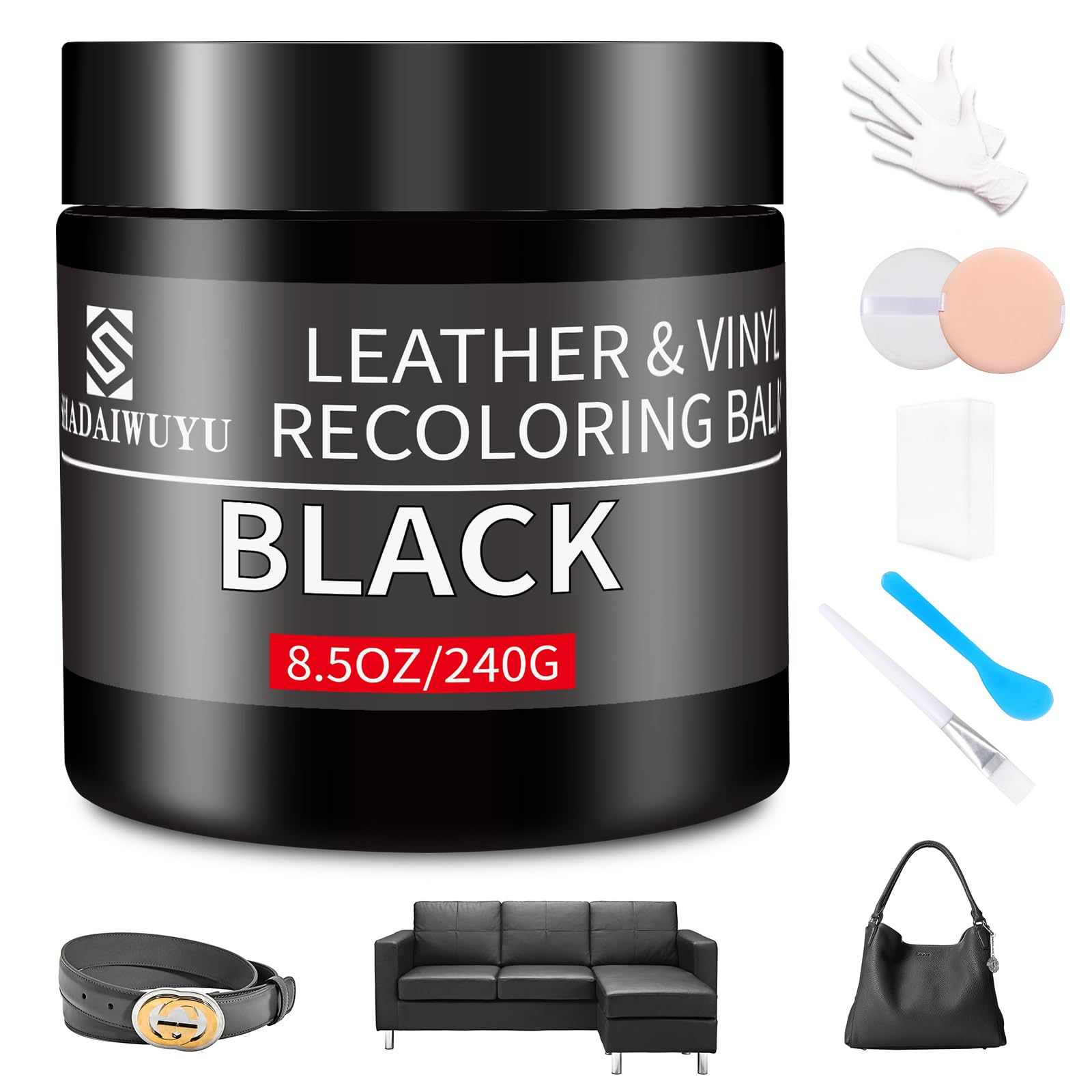 Leather Recoloring Balm,8.5Oz Leather Color Restorer,Black Leather Repair Kit For Furniture And Car Interior,Leather Couch Scrat