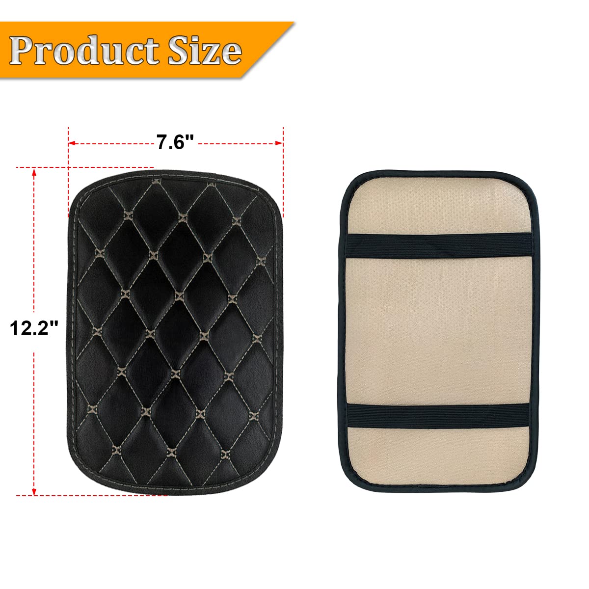Auto Center Console Pad, Pu Leather Car Center Console Box Cushion, Non Slip Soft Armrest Seat Box Cover, Waterproof Vehicle Armrest Protector, Car Accessories For Suv, Truck, Car (Black/Beige)