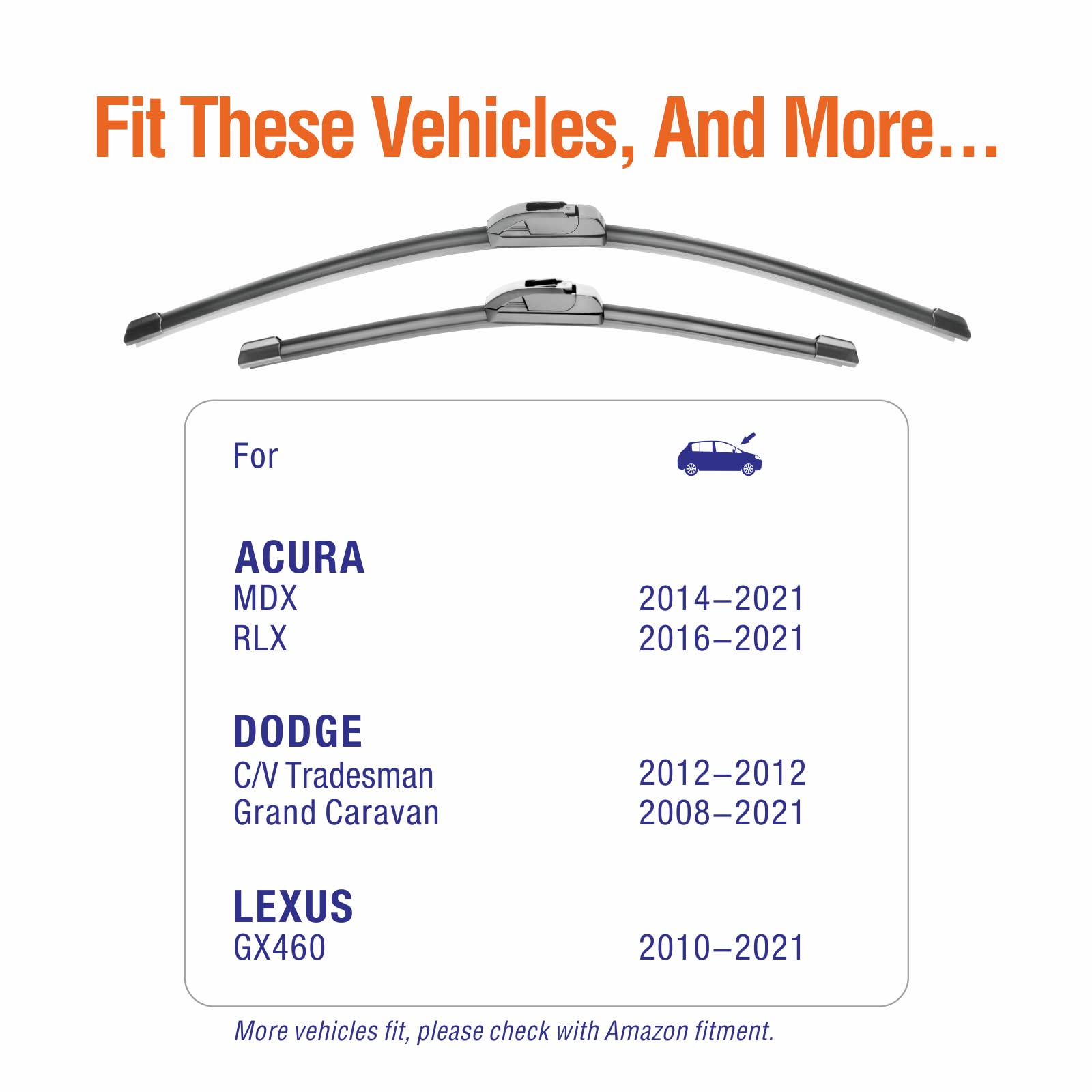 Wowiper Windshield Wiper Blades 26 And 20 Replacement For Toyota Camry 2022-2018 Highlander 2019-2008/Dodge Grand Caravan 2020-2