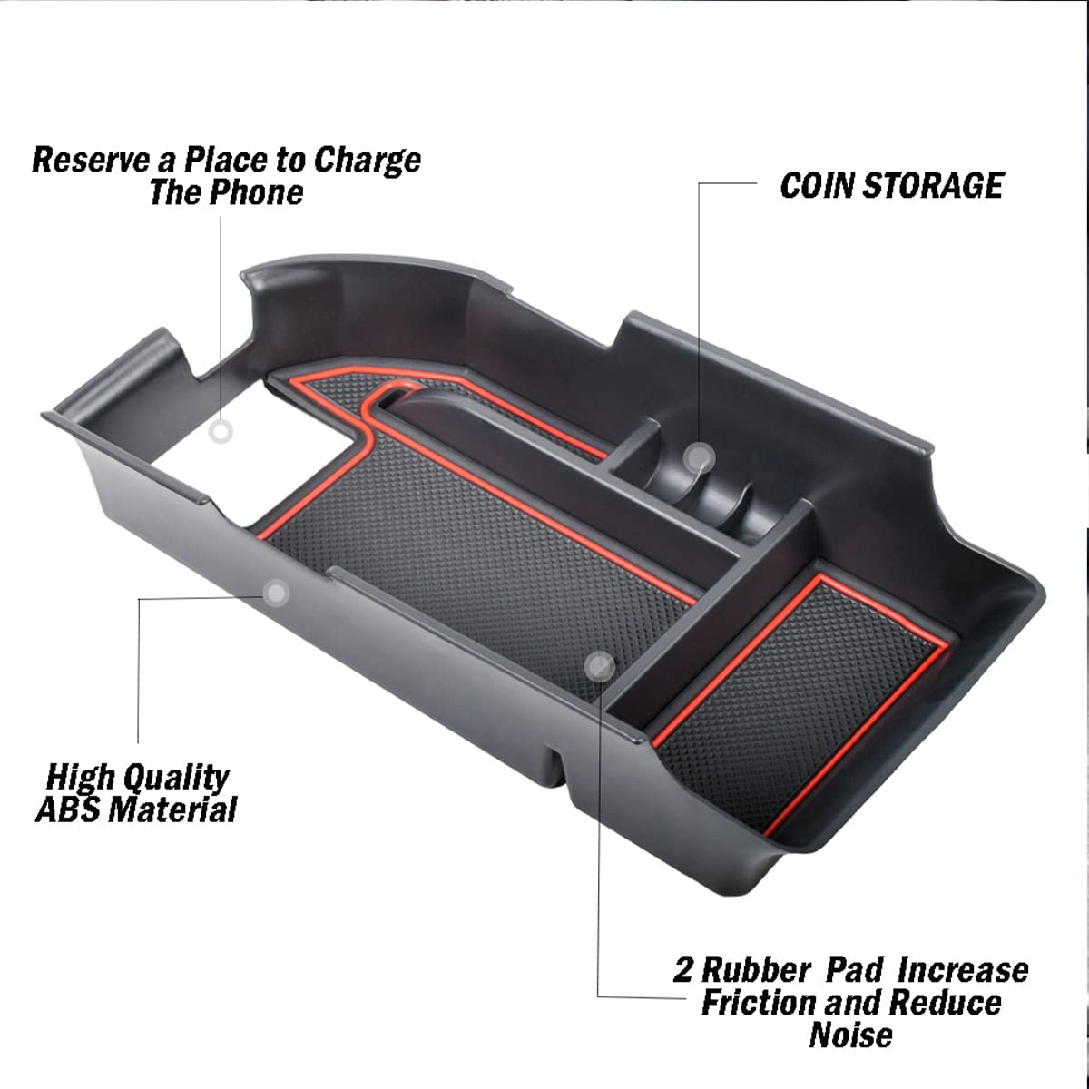 Tacorbo Center Console Organizer Compatible With Camry Xle Xse 2018-2022 2023 And Camry Le Se 2020 2021-22 2023 Insert Tray Accessories, Armrest Secondary Storage Box, Fit Dual Usb Ports, Red Trim