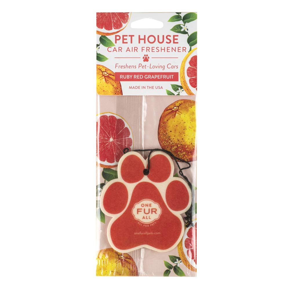 One Fur All Pet House Air Freshener - Ruby Red Grapefruit Pack Of 4 - Non-Toxic, Pet-Friendly For Small Spaces & Car - Hanging O