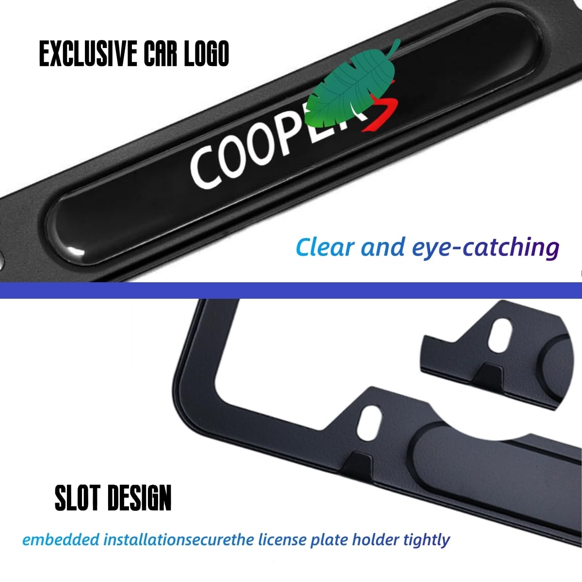 2 Pcs Black License Plate Frames Compatible with Mini Cooper License Plate Covers Metal Aluminum Material Screw caps Cover Set