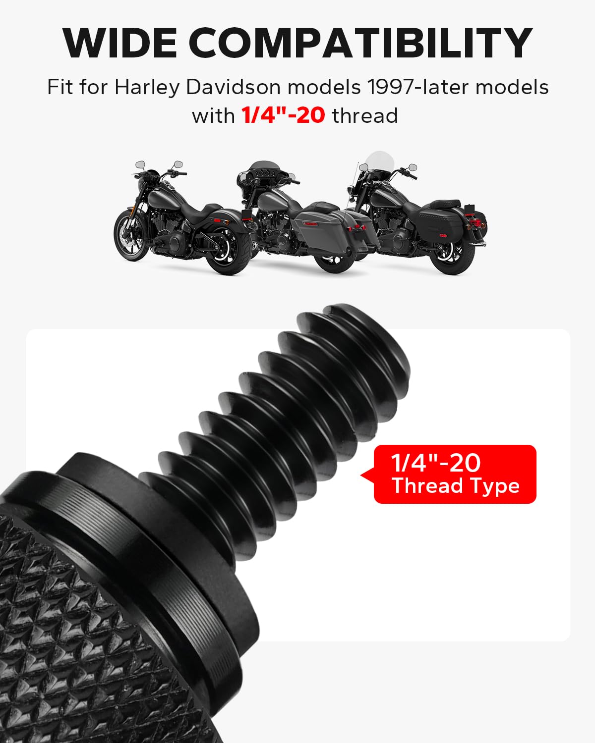 AMAZICHA Stainless Seat Bolt Fender Rear Seat Screw Skull Pattern Black 1/4 ''-20 Thread Compatible with 1997-2024 Harley Davids