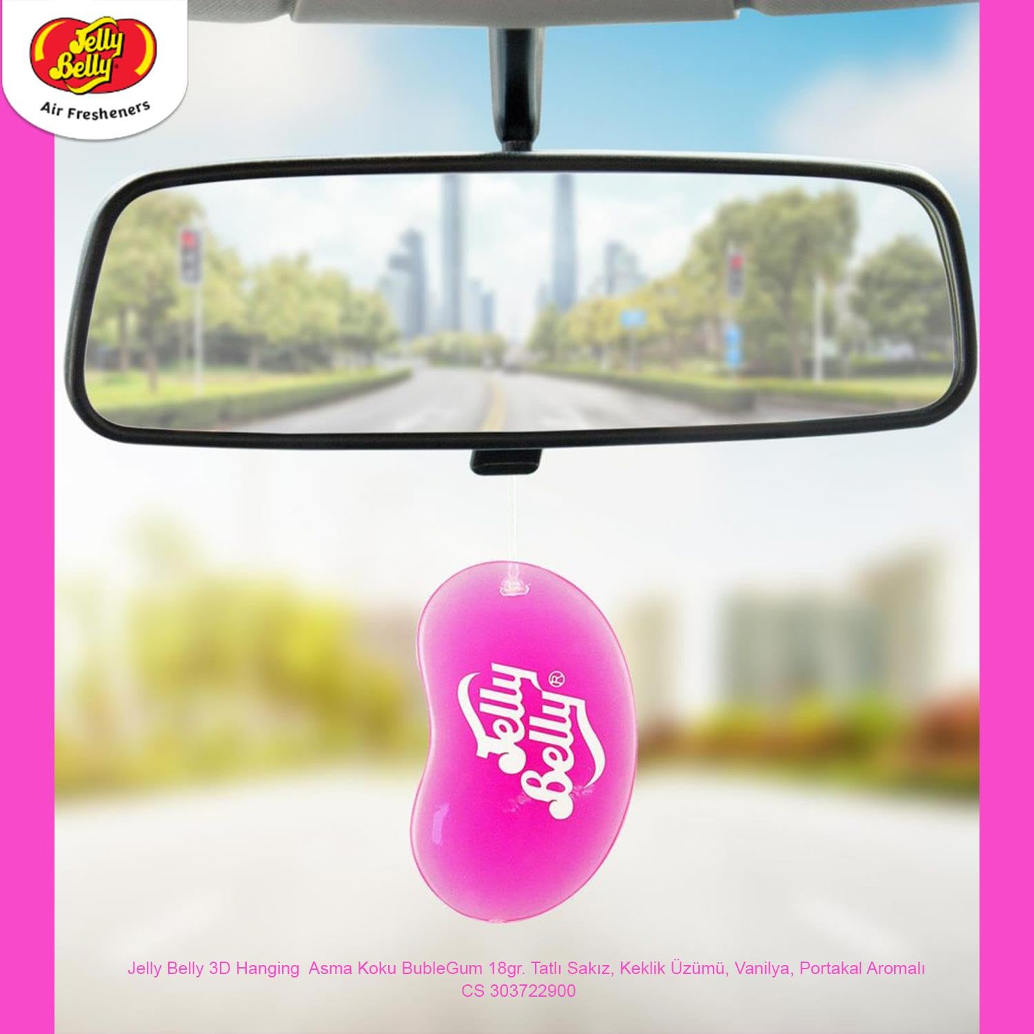 Jelly Belly Car Air Freshener - Bubble Gum, Lasts 30 Days, 1 Count, 3D Hanging Freshener for Car, Home, Office