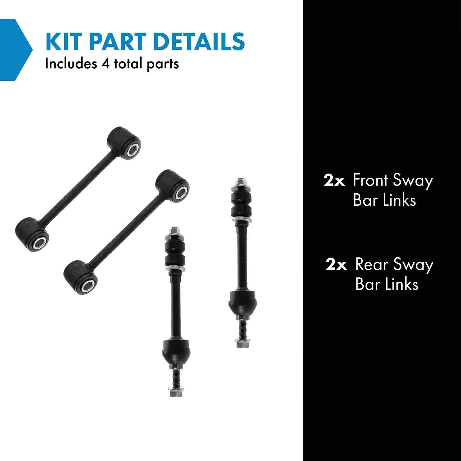 Trq Front & Rear Sway Bar Stabilizer Link Set Compatible With 2005-2010 Dodge Dakota 2006-2009 Mitsubishi Raider 2011 Ram