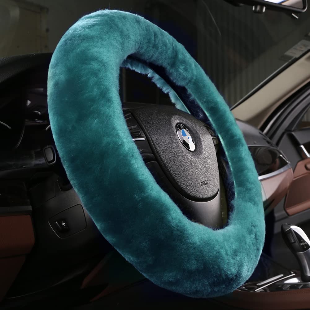 Soft Fluffy Sheepskin Car Steering Wheel Cover For Universal Auto Vehicle Women Man 14 1/2 Inch-15 1/2Inch Fuzzy Accessories (Al