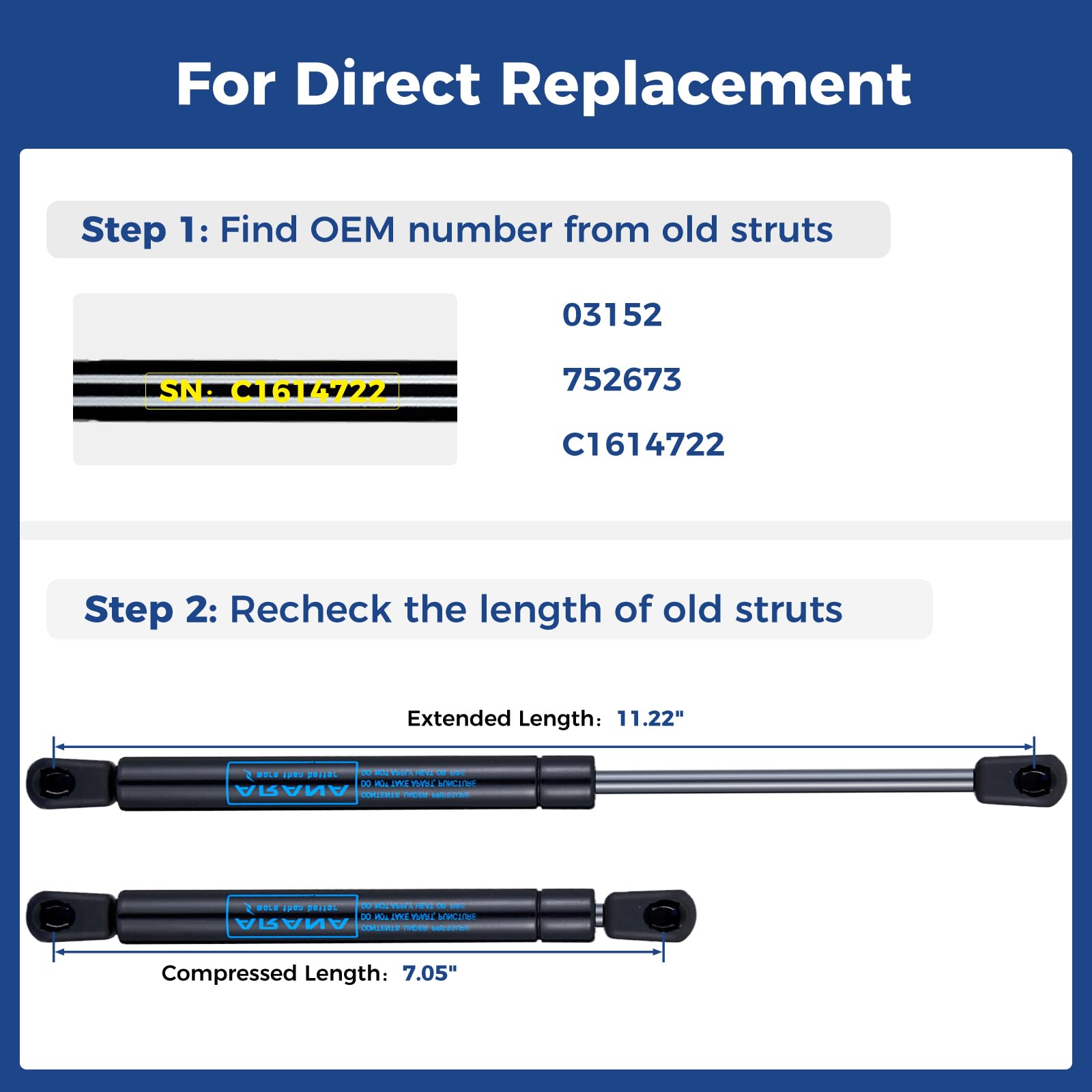 Arana C1614722 11 Inch Gas Struts Spring Shocks 20Lb/89N Fit For Yakima Rocket Box, Cabinets Tool Box Utility Box Toy Box Lids J