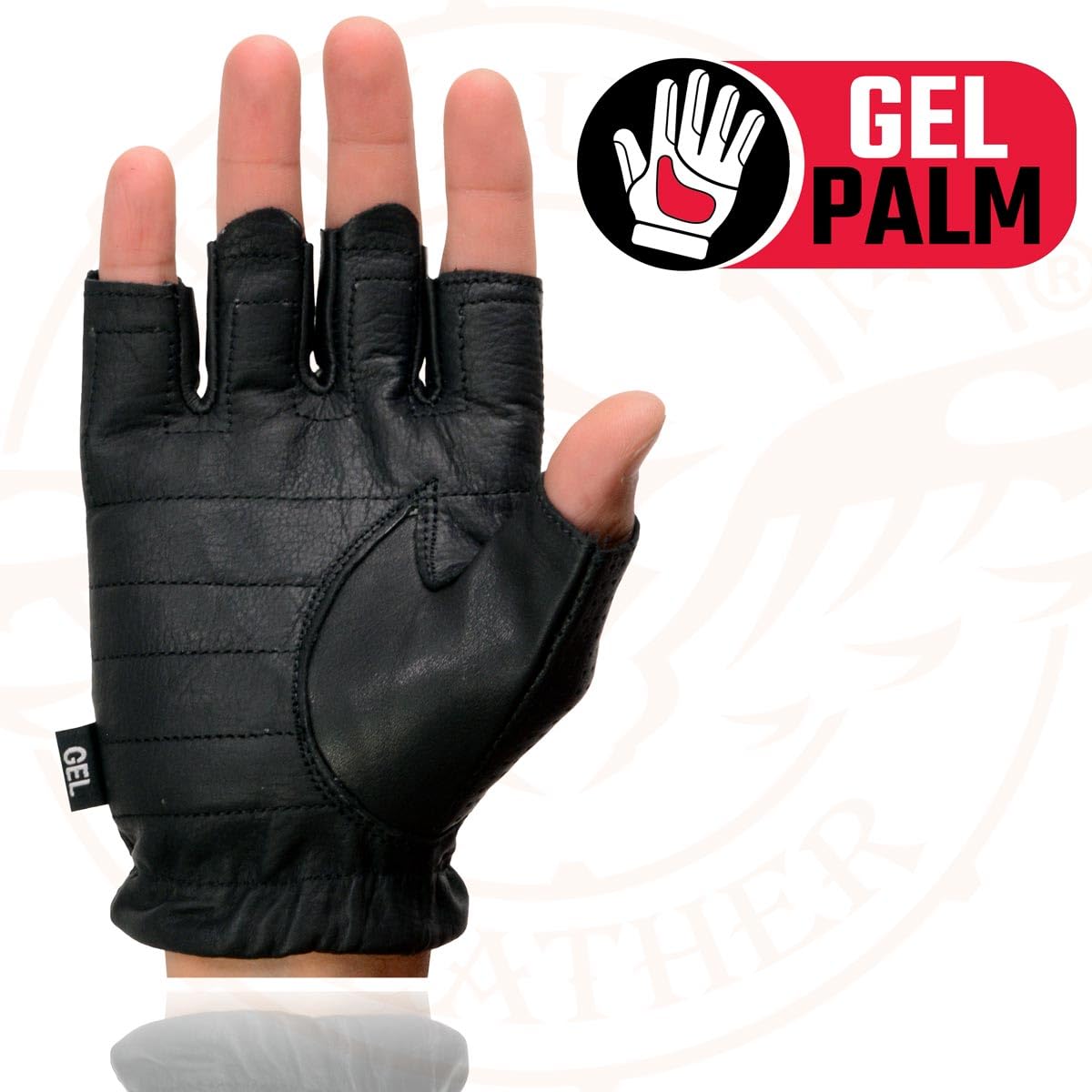 Milwaukee Leather SH357 Men's Black Leather Gel Padded Palm Fingerless Motorcycle Hand Gloves W/ Welted Perforated Leather - Lar