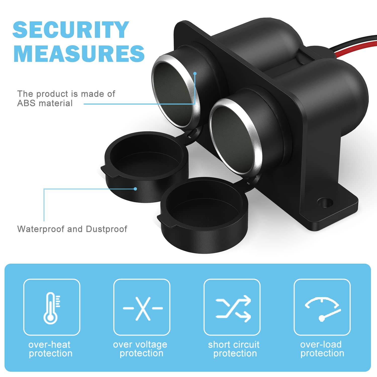 Cigarette Lighter Socket, Waterproof & Dustproof Cigarette Lighter socket plug Outlet for 12V car truck motorbike boat, with 15A