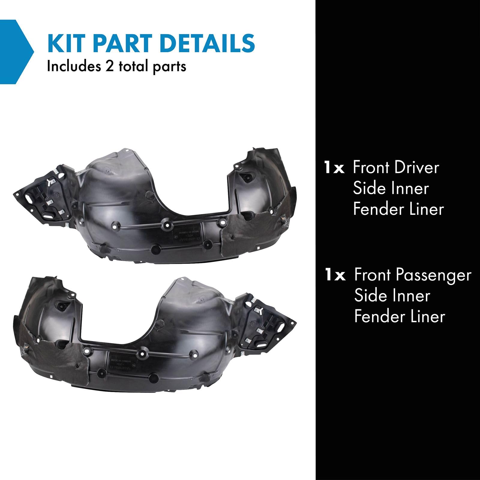 Trq Front Inner Fender Liner Set Compatible With 2016-2018 Honda Civic Ho1248161 Ho1249161