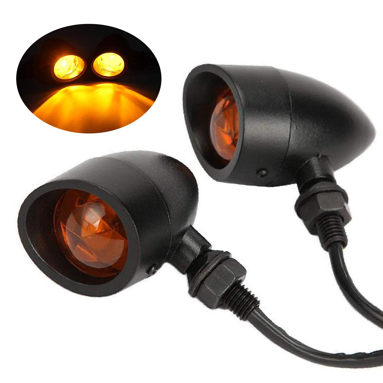 INNOGLOW Motorcycle Turn Signals 2pcs Heavy Duty Incandescent Bulbs Amber Bullet Amoke Lens Indicators Blinkers Lights for Harle