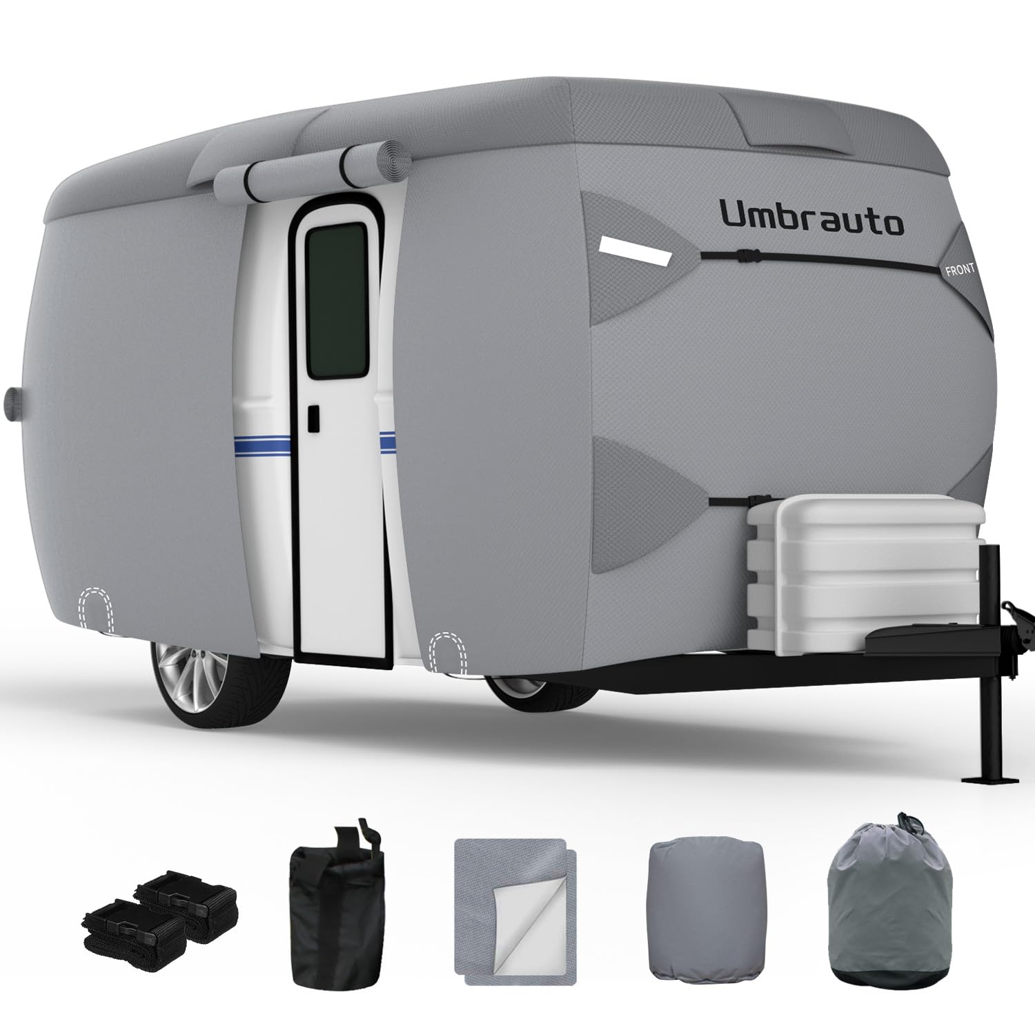 Umbrauto Fiberglass Travel Trailer Cover Fits 8'-10' Trailers, 2023 Upgraded 7 Layers Top Camper Rv Cover With Windproof Strap,A