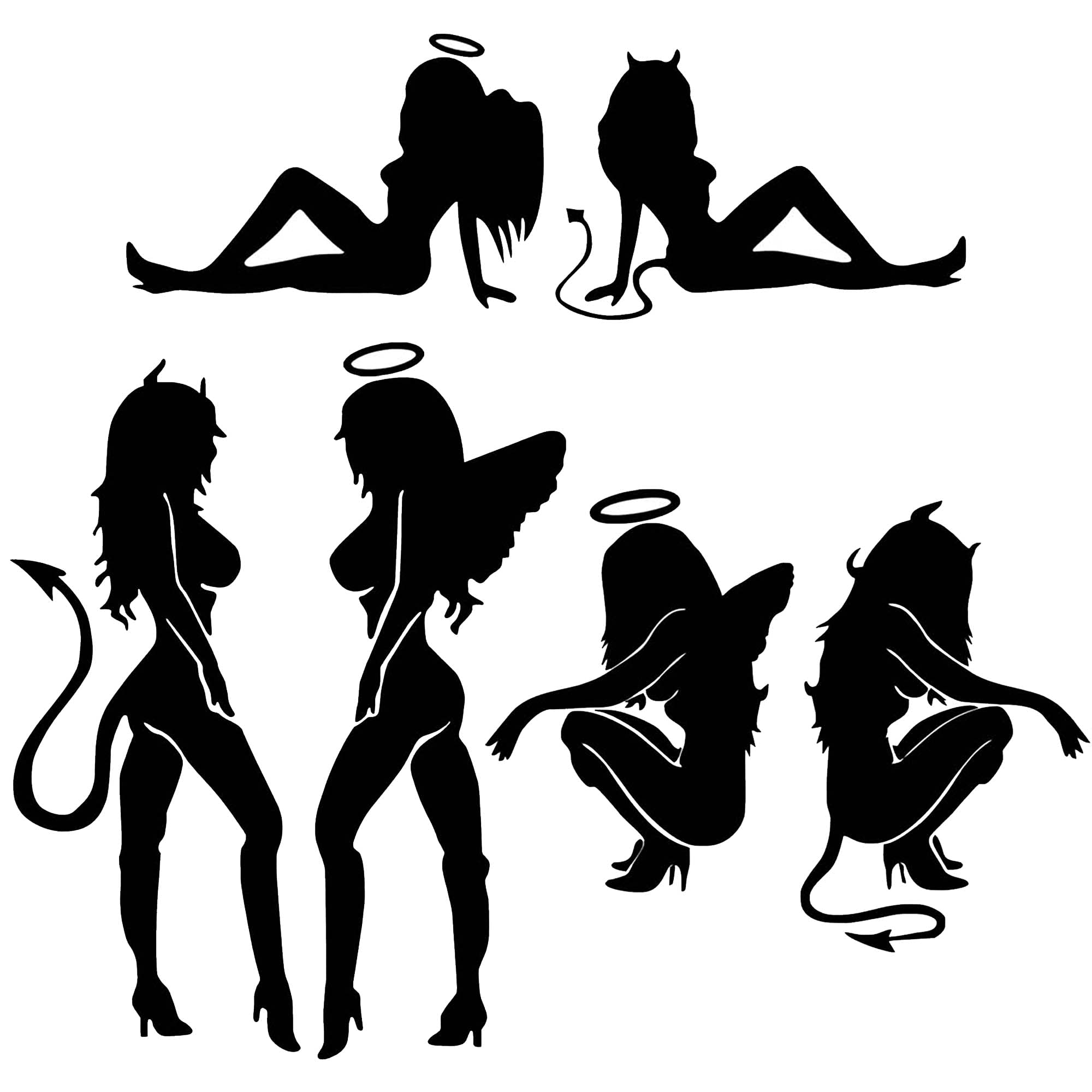Tomall 3 Pairs 7'' Sexy Angel And Demon Car Decals Reflective Angel & Devil Stickers Funny Lovely Angel Wings Vinyl Waterproof F