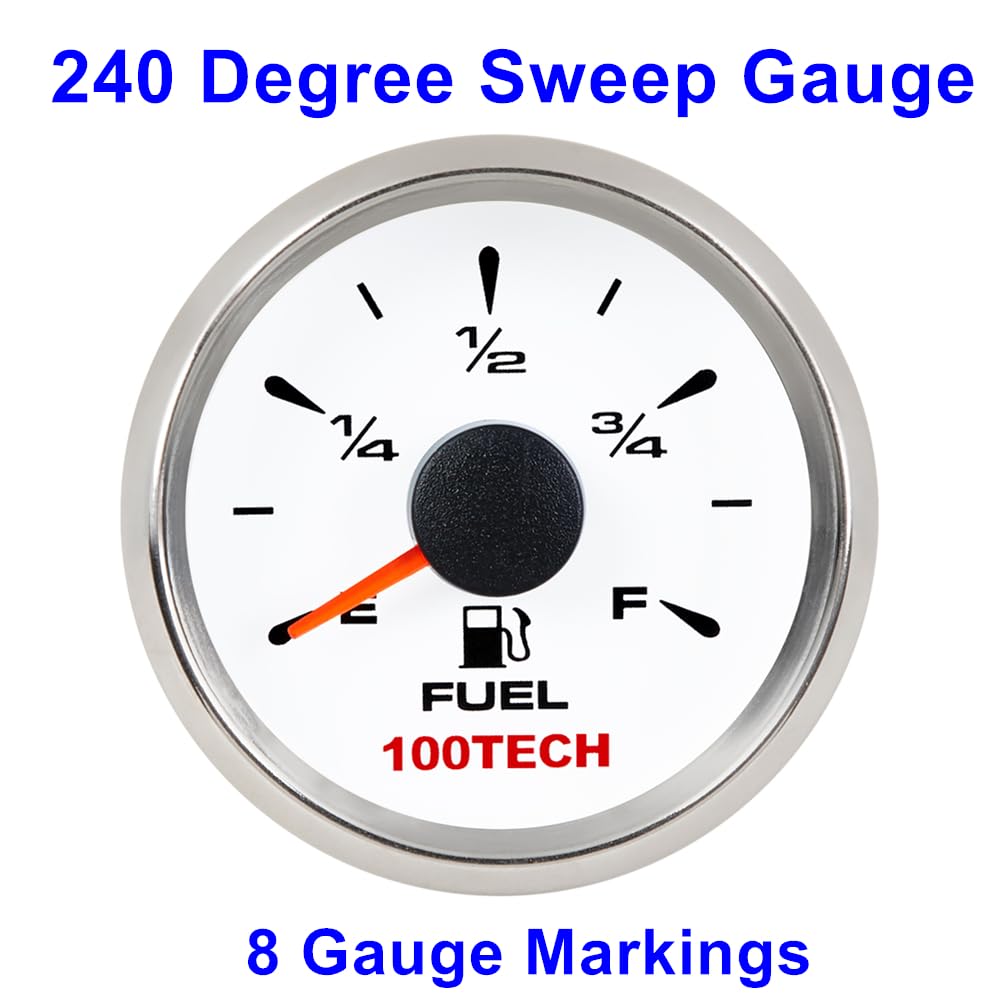 100TECH Boat Fuel Gauge 0-90ohm Fuel Gauge for Boat 52mm 2-1/16 Aftermarket Gauges Automotive Replacement Motorcycle Gas Car Tru
