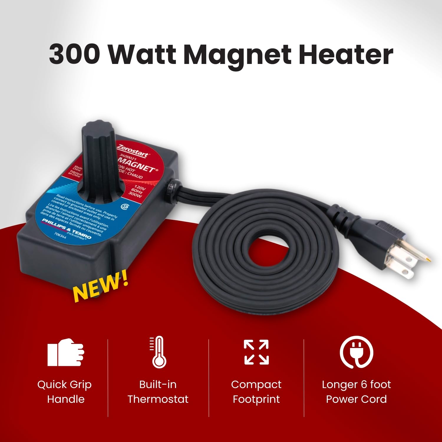 Zerostart 3400021 Magnetic Engine Block Heater Thermostat Protected | 300 Watt Magnet Heater For Oil Pans, Transmissions, And En