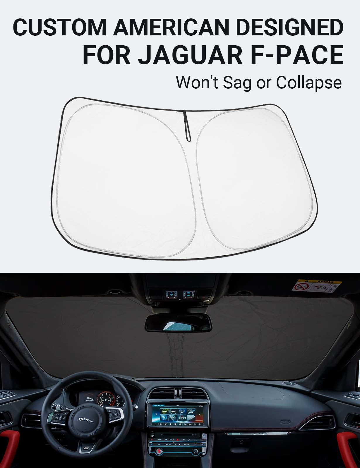 Proadsy Foldable Sun Shade for Jaguar F-Pace 2016-2025, Custom Fit Windshield Protector, White SUV Accessories