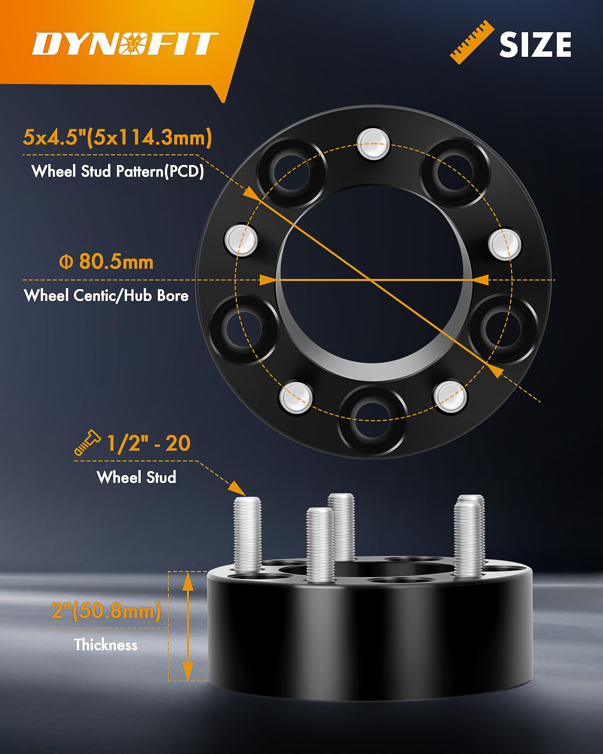 5X4.5 Wheel Spacers For Xj Kj Kk Tj Zj Kj Kk, Dynofit 4Pcs 5X114.3 2''(50.8Mm) 80.5Mm 1/2-20 Studs Forged 5 Lugs Wheel Spacer Fo