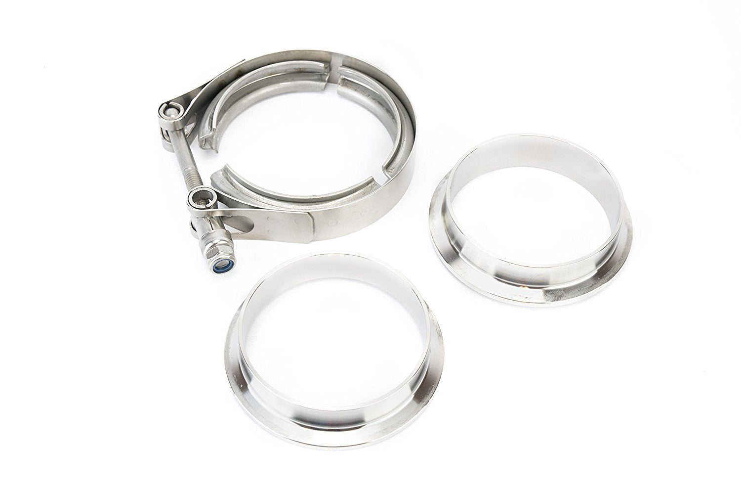 3 Inch V Band Clamp With Set Of 3 Cnc Stainless Steel Flanges Kit - 3In V-Band Clamp, Male And Female Flanges - Perfect For Turb