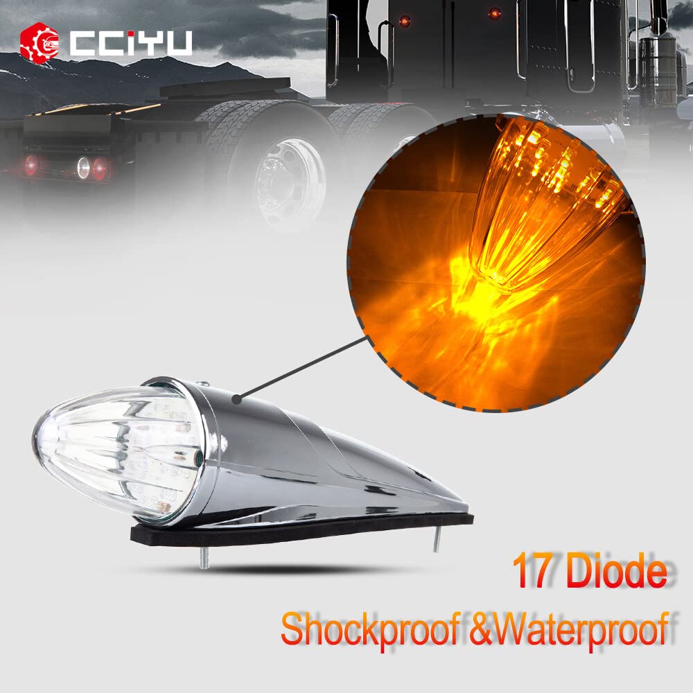 Cciyu 7X 17Led Amber Top Roof Running Bulbs Clear Lens Torpedo Marker Lamp Amber Led Replacement Fit For Heavy Duty Trucks For Kenworth For Peterbilt For Freightliner Mack Upper Roof Cab Light