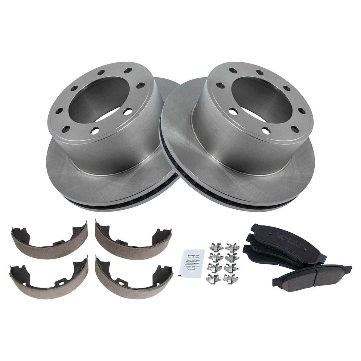 Trq Rear Brake Pad & Rotor Kit Brake Pads Brake Rotor Parking Brake Shoe Set Ceramic Compatible With 2011-2012 Ford F-250 Super