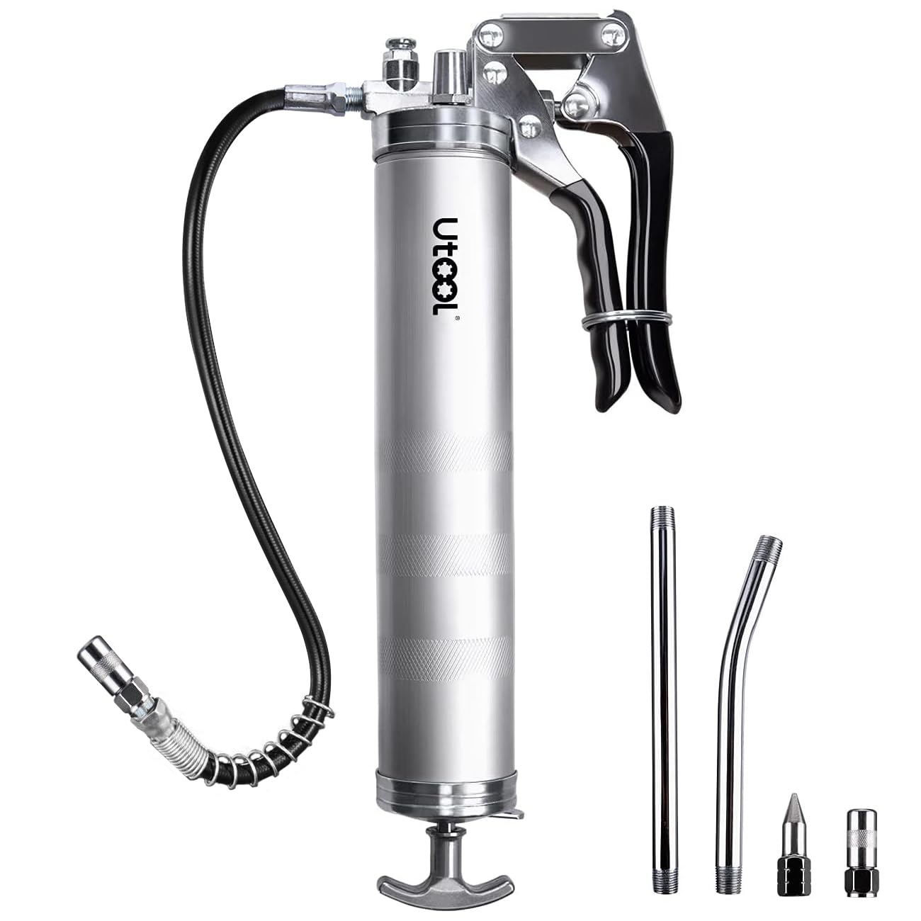 Utool Grease Gun, 8000 Psi Heavy Duty Pistol Grip Grease Gun Kit With 14 Oz Capacity, 18 Inch Resin Flex Hose, 2 Basic Coupler,