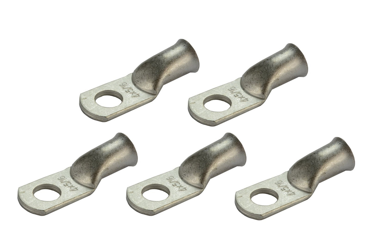Temco 5 Pack Tinned Copper Welding Battery Cable Ends, Lugs Terminal 4 Awg 5/16'' Hole - Marine Grade (6 Awg To 1/0 Awg Options