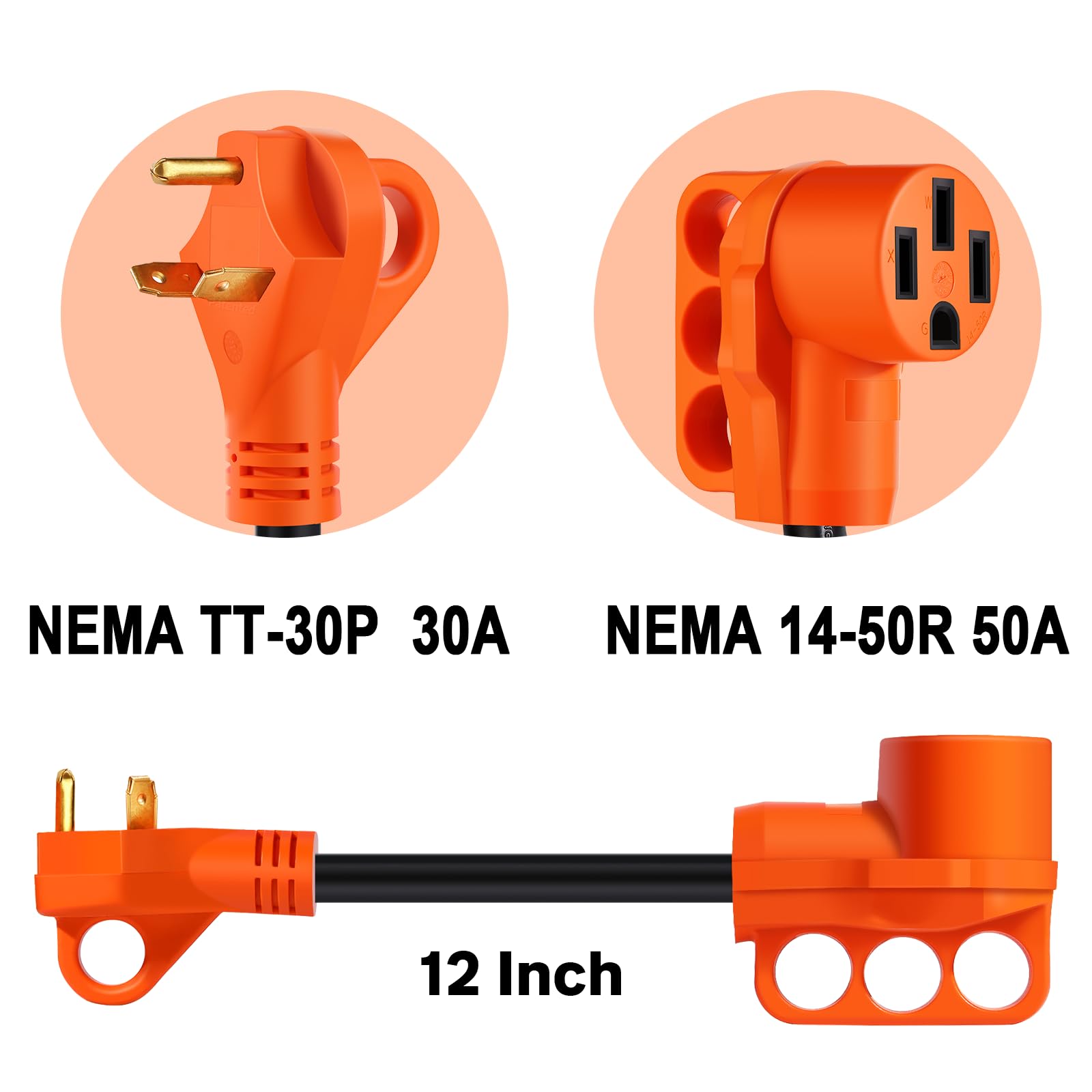 Ficstar 30 Amp To 50 Amp Rv Adapter Cord,Nema Tt-30P To Nema 14-50R Electrical Power Adapter,10 Gauge Rv Dogbone Adapter Cord 12