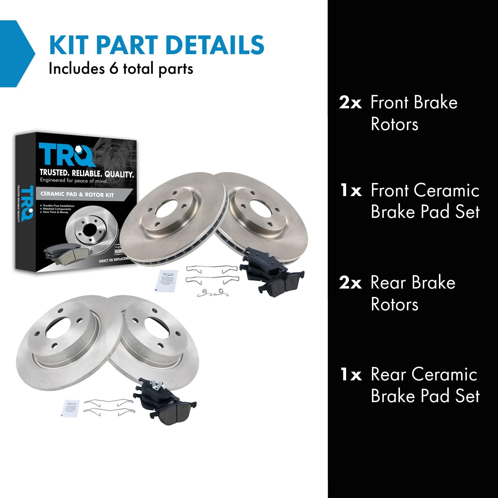 Trq Front And Rear Brake Pad & Rotor Kit Brake Pads Brake Rotor Ceramic Compatible With 2018-2019 Ford Ecosport