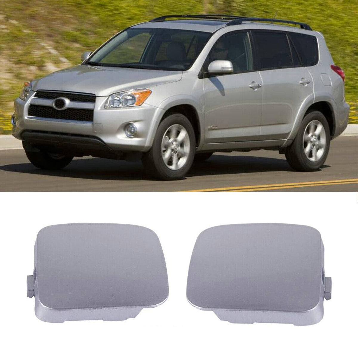 fitfoyo 2Pcs Right + Left Side Front Bumper Tow Hook Eye Cover Cap for Toyota RAV4 2009 2010 2011 2012 Silver