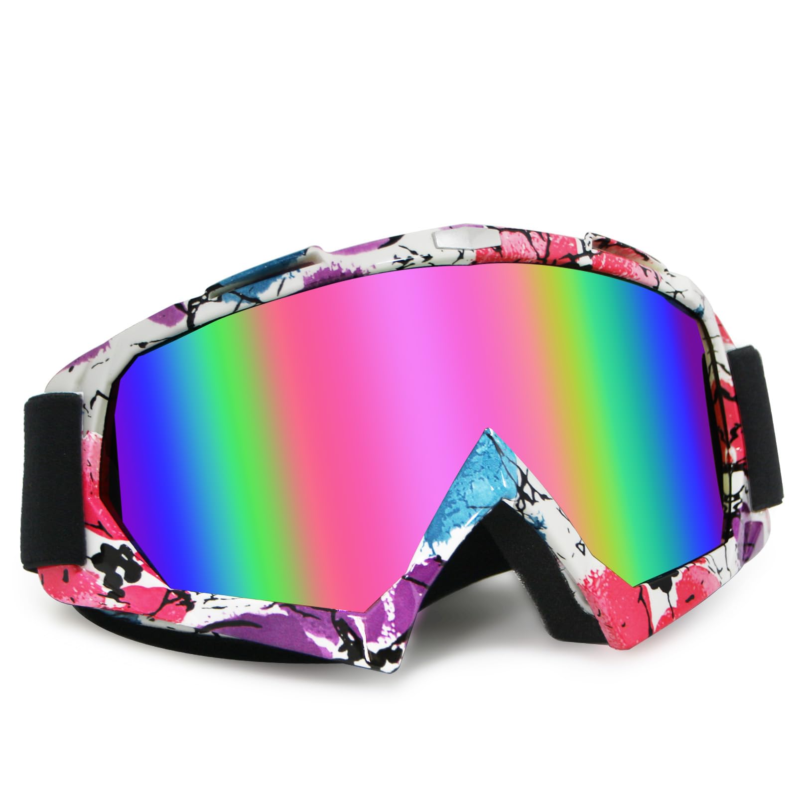 Zukmi Atv Motocross Dirt Bike Motorcycle Goggles Mx Off Road For Men Women Adult Youth Riding Racing (Flower Frame + Pink Lens)