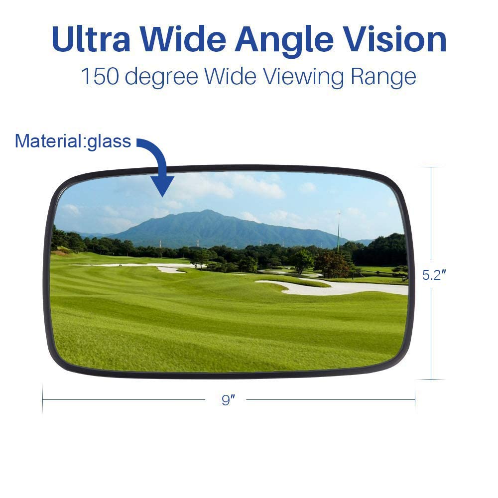 BETOOLL 9 Wide Panoramic Rear View Mirror for Golf Carts - Fits Ez Go, Club Car, Yamaha - Enhanced Visibility and Safety