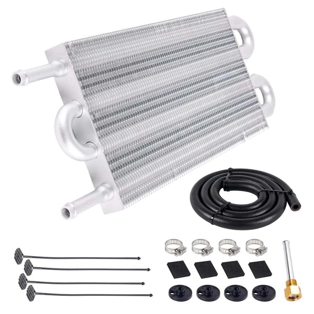 Bartoo Universal 5/16'' Transmission Oil Cooler Kit, Aluminium Alloy 4 Pass Tube And Fin Oil Cooler Kit(Sliver)