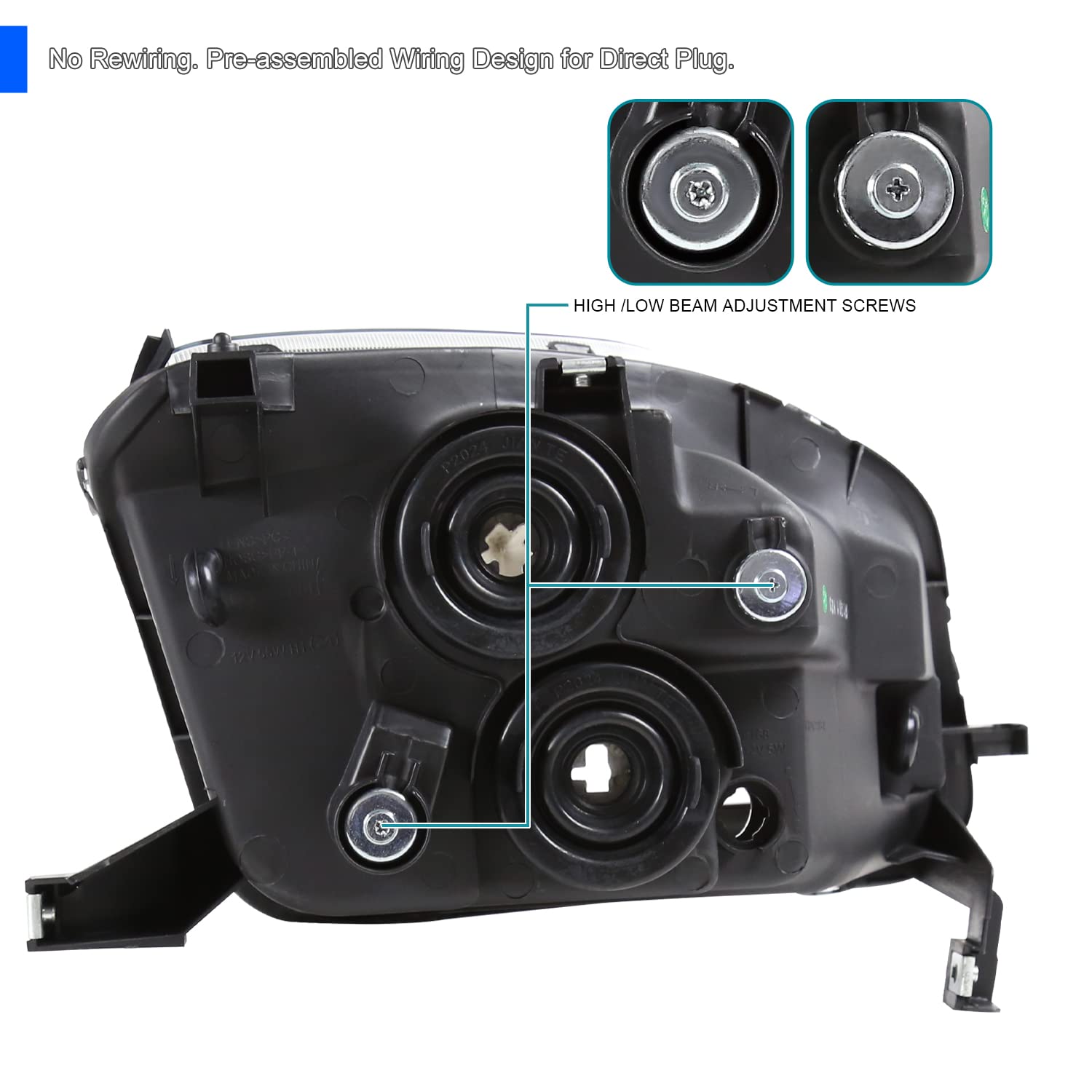 Spec-D Tuning Black Bezel Headlights Compatible With 1997-2001 Honda Prelude L+R Pair Head Light Lamp Assembly