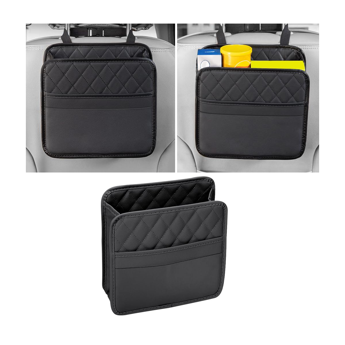 Mandark Car Seat Back Organizer, Pu Leather Vehicle Backseat Hanging Storage Pocket, Multipurpose Automotive Travel Essentials A