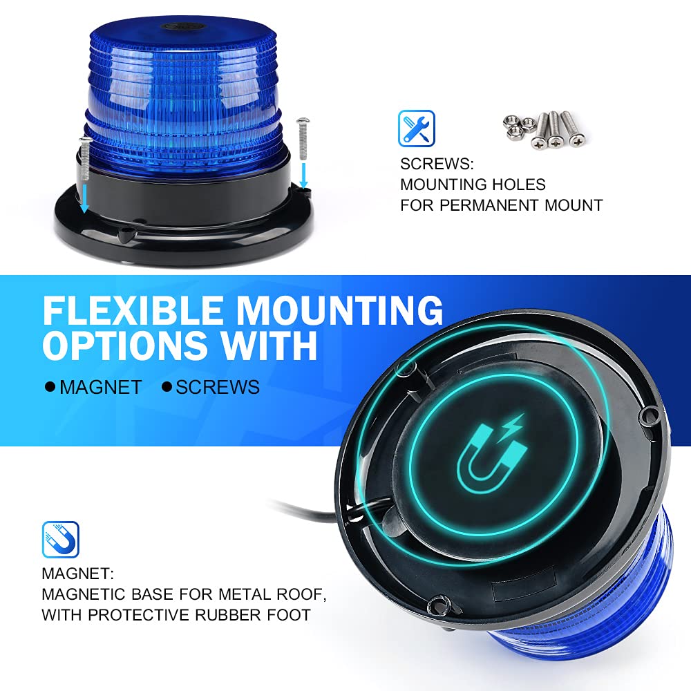 Xprite Blue Led Rooftop Beacon Strobe Light W/Magnetic Base Warning Safety Police Flashing Lights For Law Enforcement Vehicles F