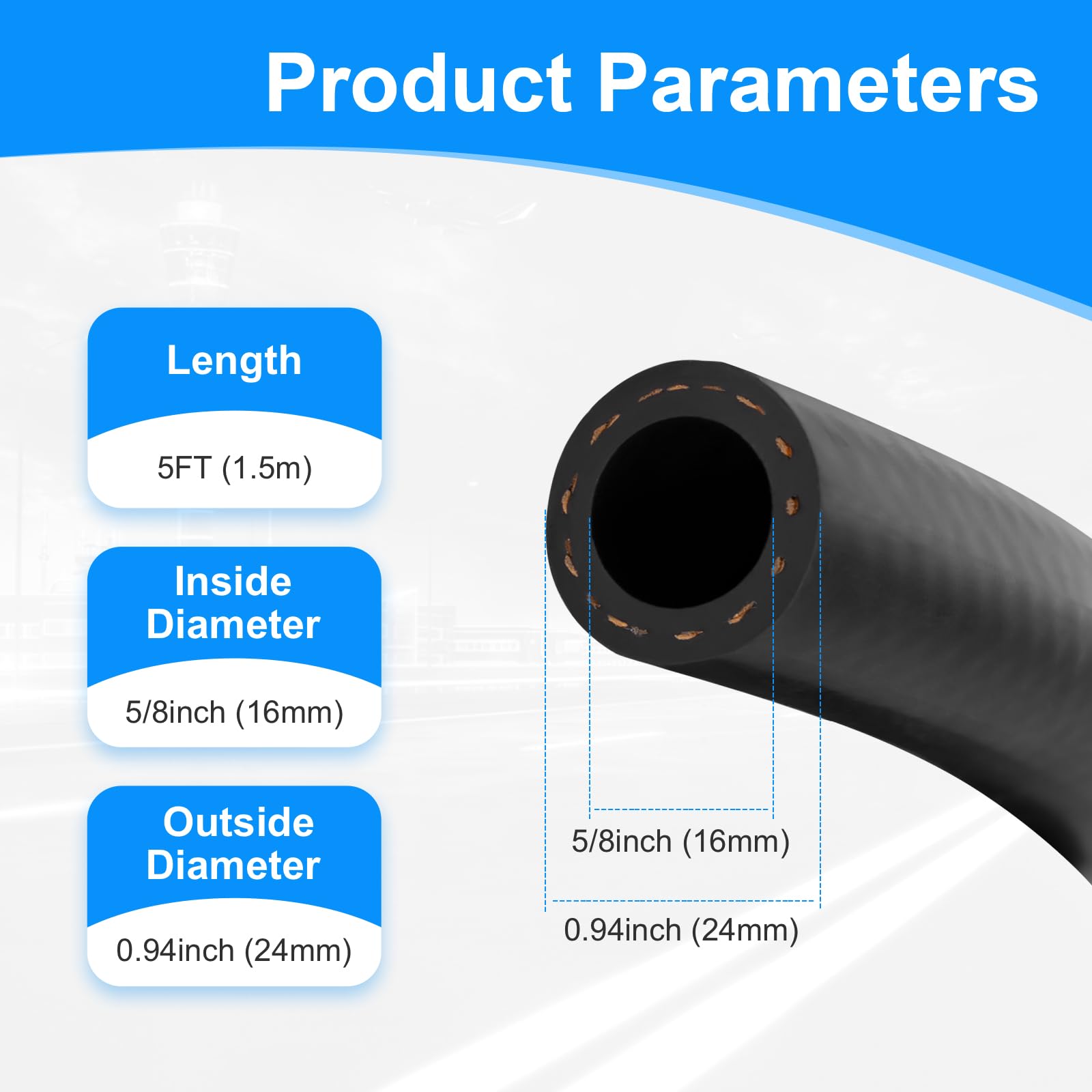 5/8' Id Fuel Line, 5Ft Fuel Hose Nbr Rubber Sae J30R7 300Psi, Supplied By Wivie (5/8 Inch)