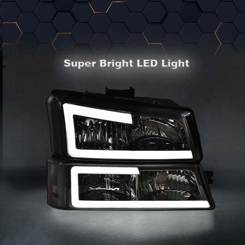 Pit66 Led Headlight, Compatible With 03-06 Chevy Silverado 1500 2500 3500 Hd Model/03-06 Avalanche 1500 2500(Fit No Cladding Only) Clear Lens Chrome Housing Clear Corner