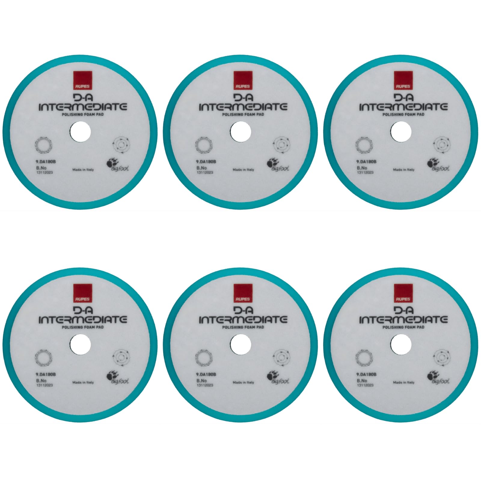 RUPES 180mm Pack of 6 Light Blue D-A Intermediate Foam Polishing Pads Ideal for Moderate to Fine Paint Correction & Gloss Enhanc