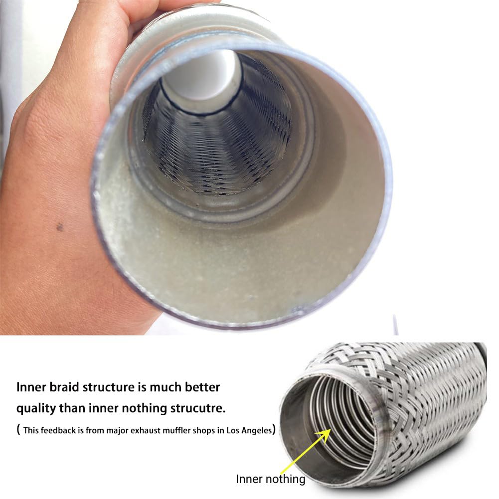 Flex Pipe Exhaust 2.5Inch Flexible Exhaust Connector/Universal Flex Pipe Coupler With Extension/Inner Braid 10Inch Length(2.5In)