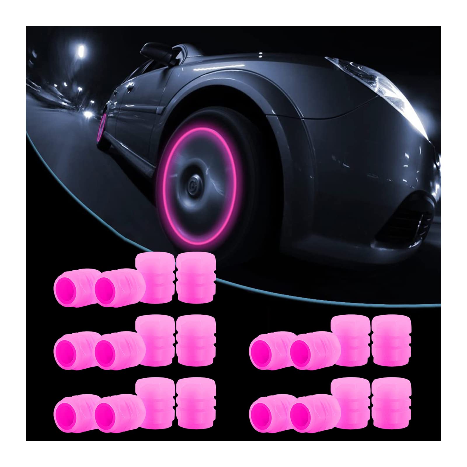 QIZATAH 20 PCS Fluorescent Tire Valve Stem Caps - Glow in The Dark Wheel Air Valve Covers for Universal Vehicles - Luminous Car 
