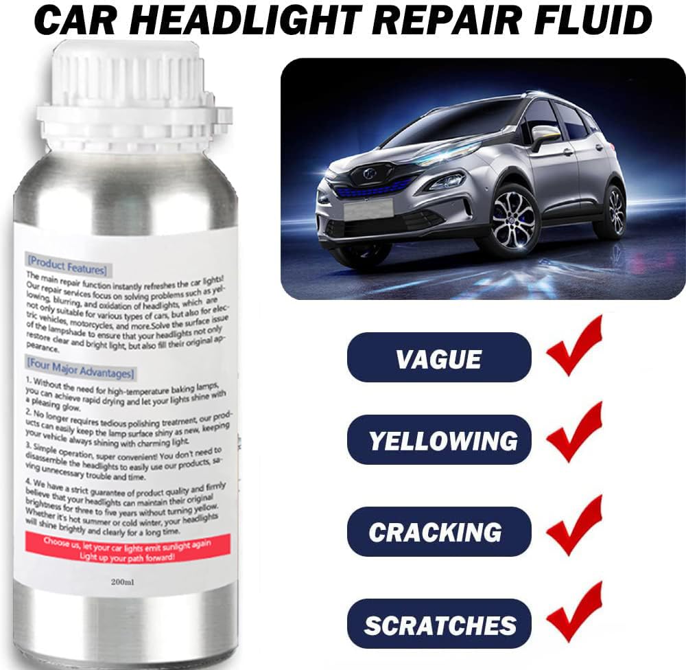 Ghguole 200ml Car Headlight Restoration Liquid, Headlight Restoration Kit Refill Bottle, Auto Headlight Anti-Scratch Lens Repair