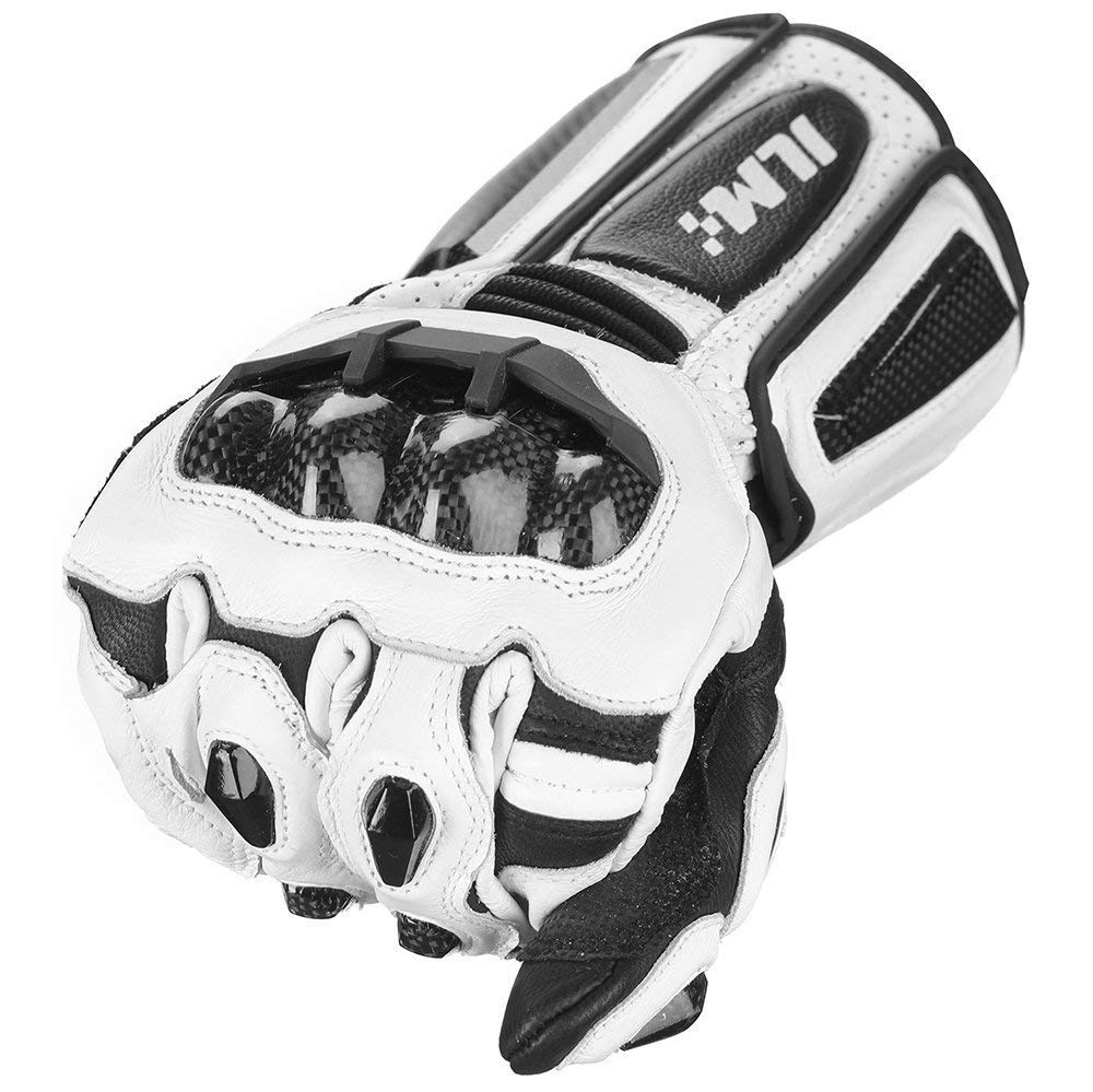 ILM Air Flow Leather Motorcycle Gloves - XXL, White-Long, Model GRC01L for Men & Women - Durable, Comfortable Riding Gear