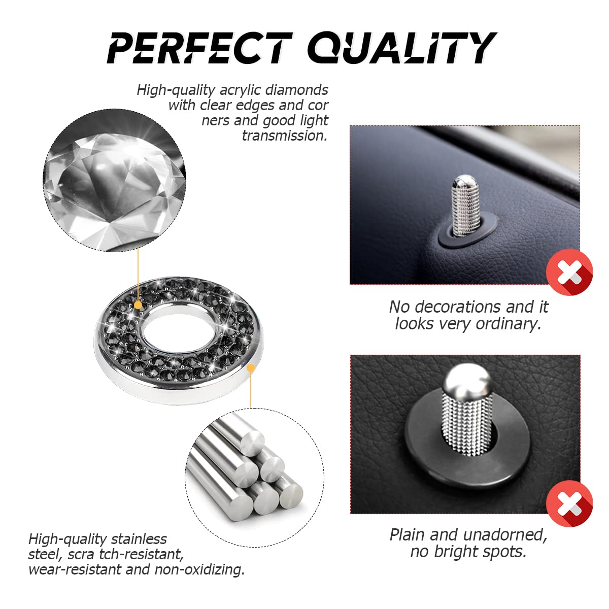 Belomi Bling Inner Car Door Lock Pull Covers, 4 Pcs Crystal Auto Sticker Decals, Interior Decorations For Vehicle Door Lock Pull Rod Bolt, Rhinestones Lock Pins Caps For C Class C200L Glc260 C260L