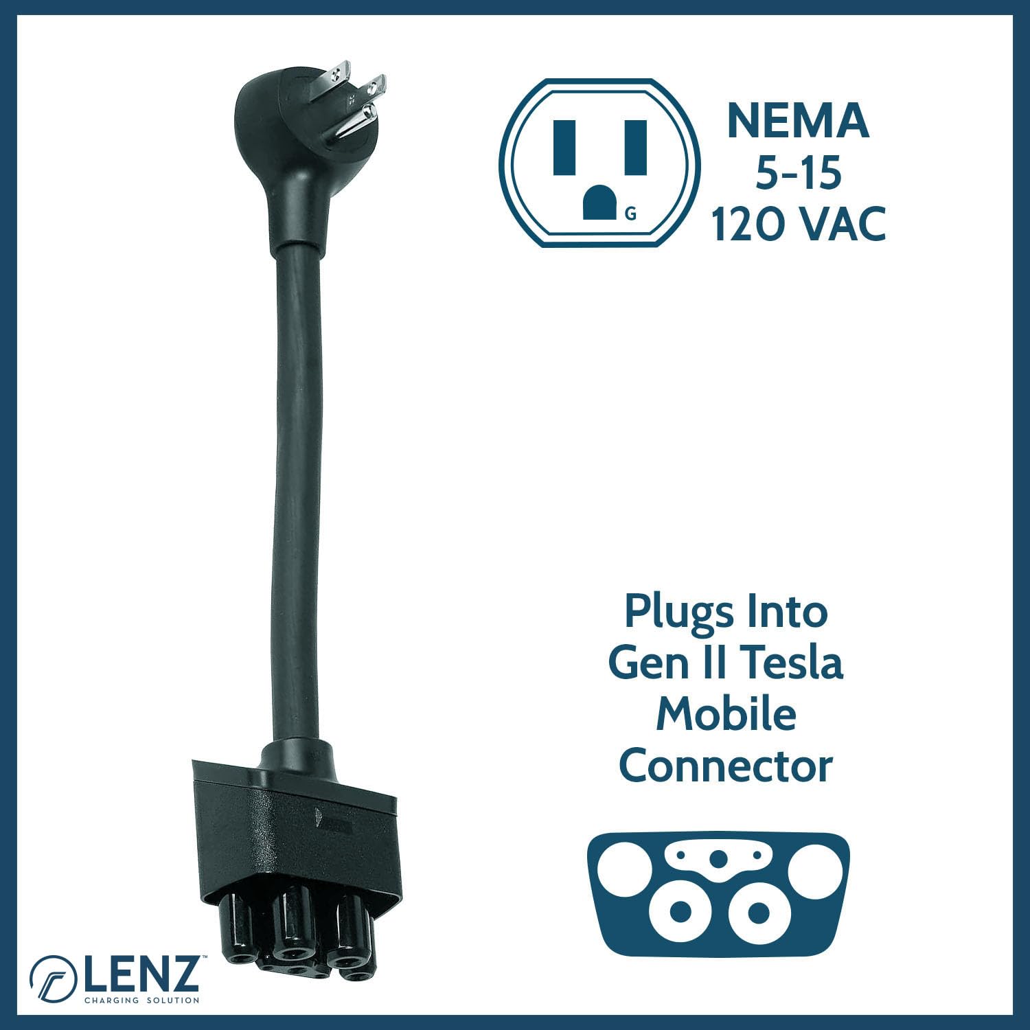Lenz Nema 05-15 Adapter For Tesla Gen 2 Mobile Charger (Verify Correct Outlet For Plug), Plug Tesla Portable Charger To 120V 5-1
