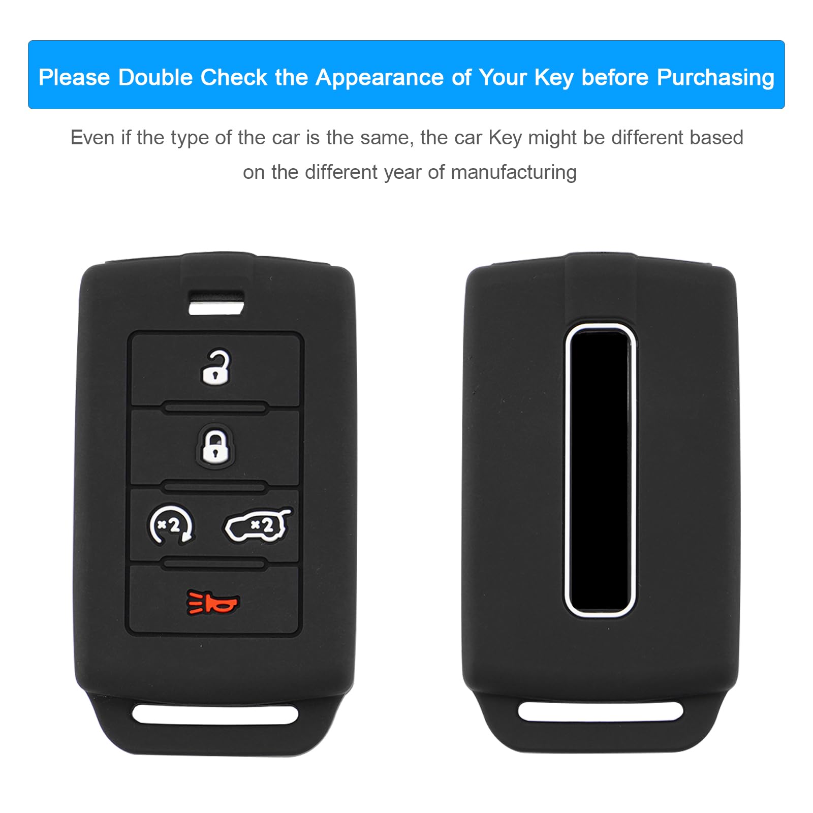 Koaudb Silicone Key Fob Cover Fit For 2021-2024 Jeep Grand Cherokee, For 2021-2023 Grand Cherokee L, For 2022 2023 Grand Wagonee