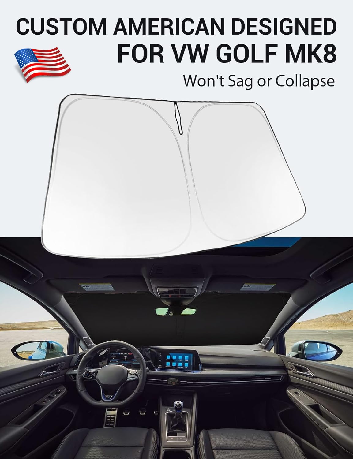 Proadsy 2025 Upgrade Windshield Sun Shade Custom Fit Volkswagen Vw Golf Mk8 2022-2025 4-Layer Foldable Front Sunshade Protector