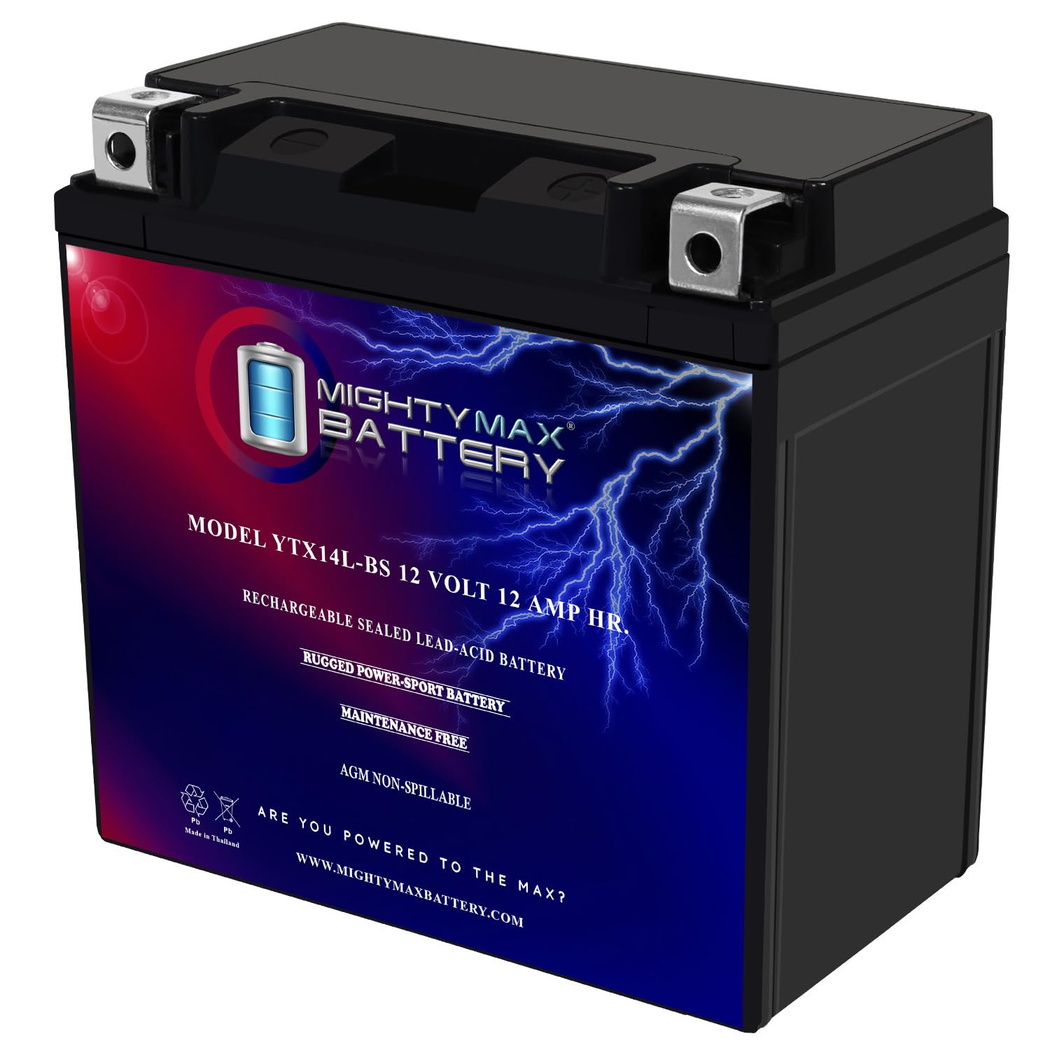 Mighty Max Battery Ytx14L-Bs -12 Volt 12 Ah, 200 Cca, Rechargeable Maintenance Free Sla Agm Motorcycle Battery