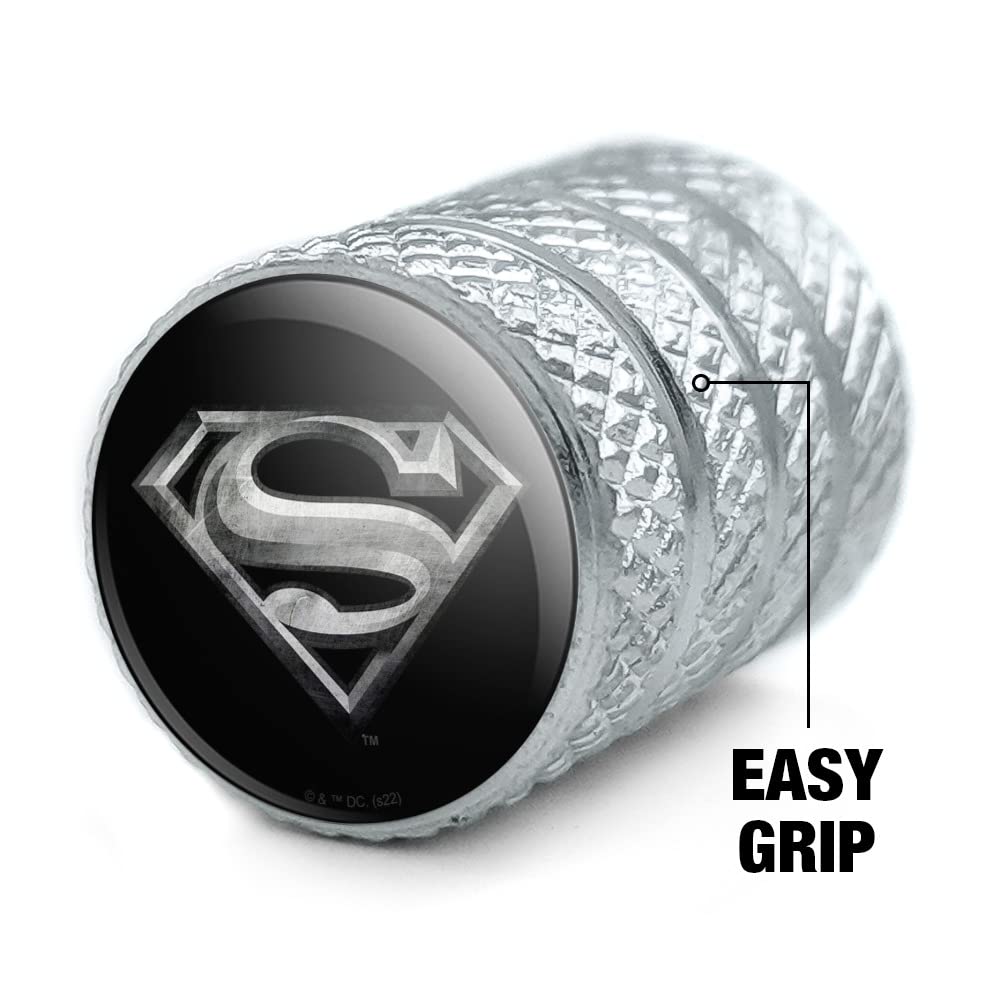 Graphics & More Superman Steel Logo Tire Rim Wheel Aluminum Valve Stem Caps